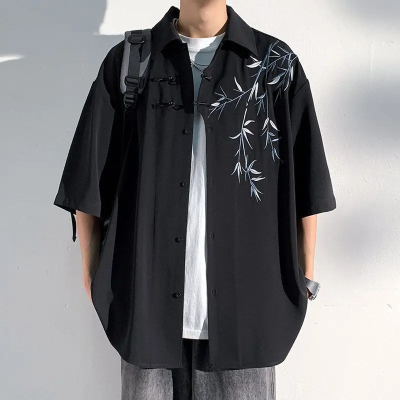 

Spring Summer New Fashion Elegant Polo Neck Short Sleeve Clothing Casual Versatile Western Commuting Loose Solid Men's Shirts