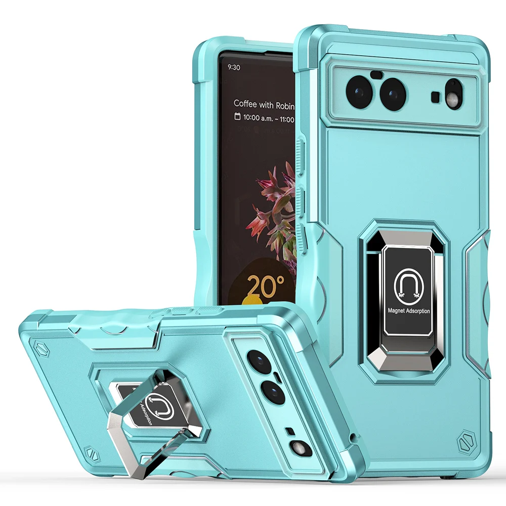 KEYSION Shockproof Armor Case for Google Pixel 6 Pro Silicone + PC Metal Ring Stand Phone Back Cover for Google Pixel 6 _voghion.com