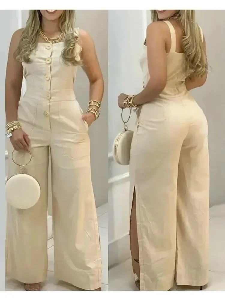 オールインワン・サロペット KANGRA Women Jumpsuits S5A192146 289 Beige Women's Temperament Commuting Jumpsuit Solid V Neck Long