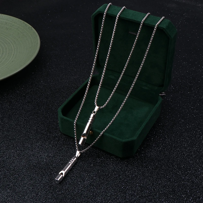 1PCS Whistle Necklace Pendant Emergency Survival Whistle Outdoor Hiking Camping Necklaces Stainless Steel Punk survival whistle metal whistle