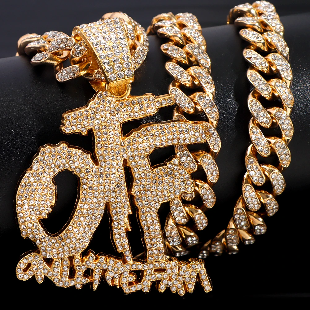 13mm Hip Hop Bling Rhinestone Cuban Link Chain Necklaces for