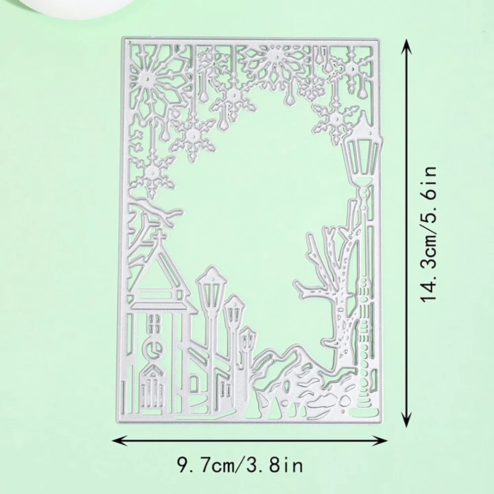Description Picture 2 of itemSnowflake Street View Border Envelope Greeting Card Photo Frame Decor Cutting Die, Carbon Steel Metal Embossing Paper Craft Scra