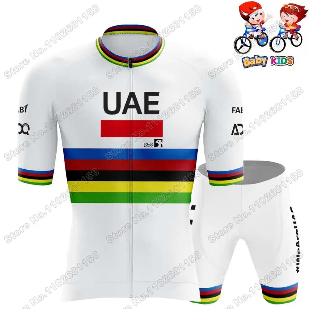 Cycling Suit Cycling Shirt Cycling Jersey Set Cycling Pants Cycling Jersey Kids Team UAE Cycling Jersey Pink Yellow Tadej Pogačar Set Boy Girls Cycling Clothing Children Road Bike Shirt Bicycle Pant