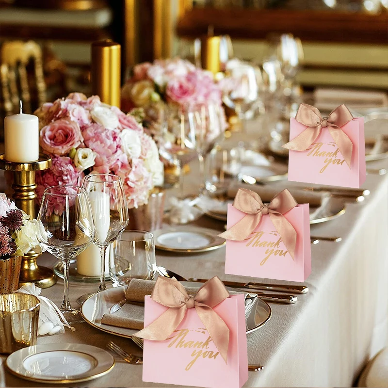 5/10pcs Thank You Candy Box With Ribbon Small Gift Packing Bag For Christmas Wedding Baby Shower Birthday Party gift for guests