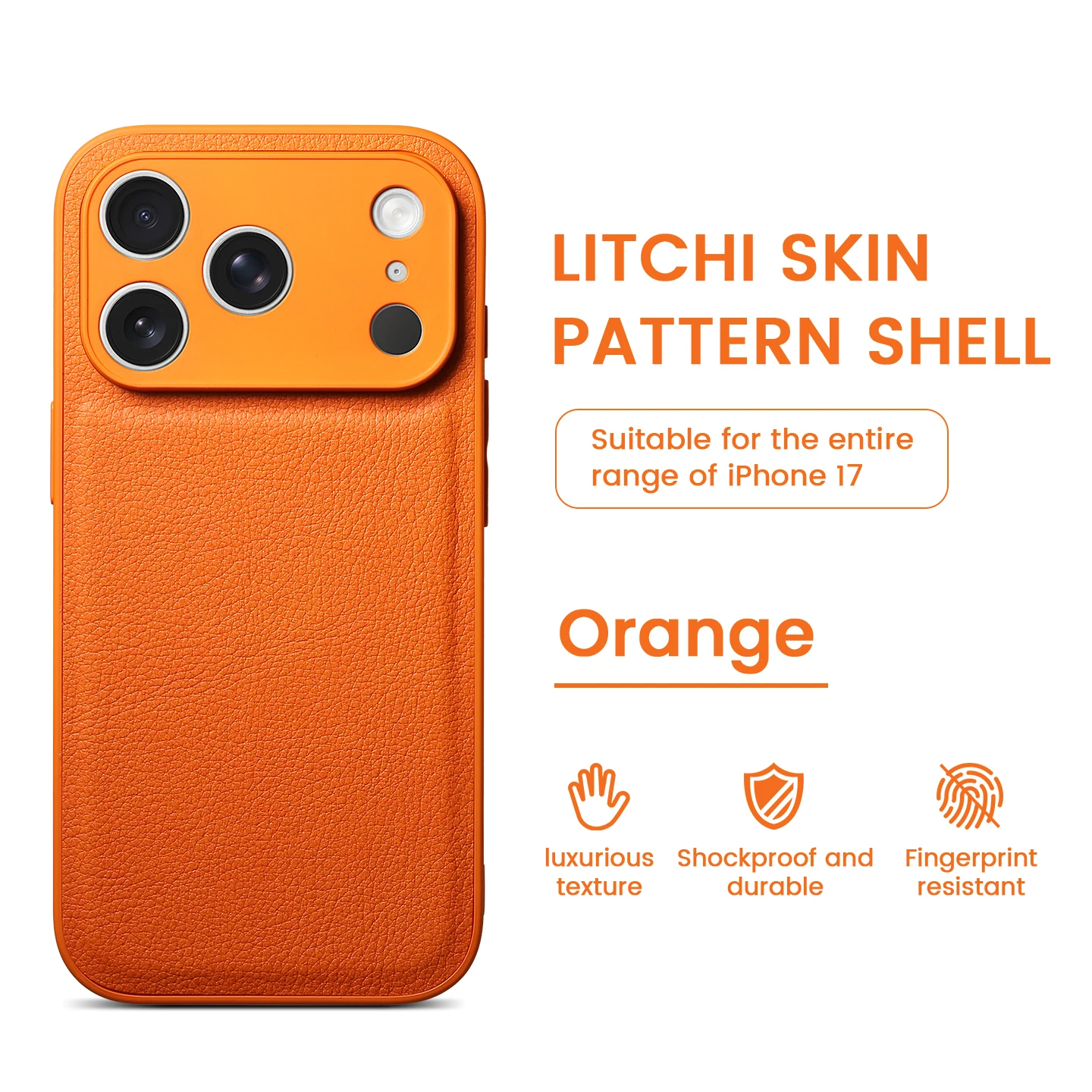 Luxury Lychee Pattern Leather Shockproof Phone Case - Solid Color Cover