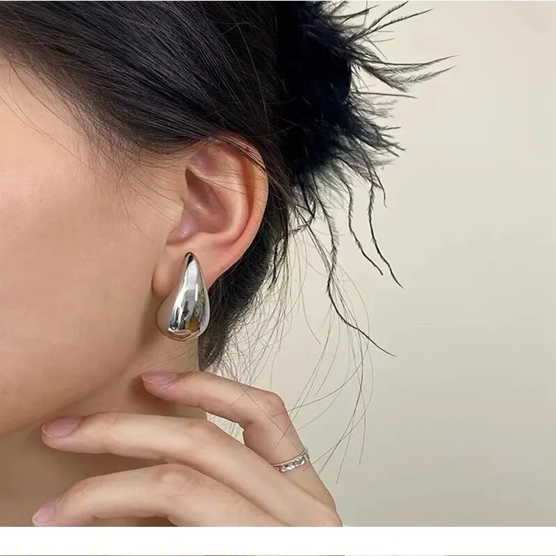 Women Stud Earrings Light Weight CCB Gold Plated Water Drop Statement Chunky Dome Teardrop