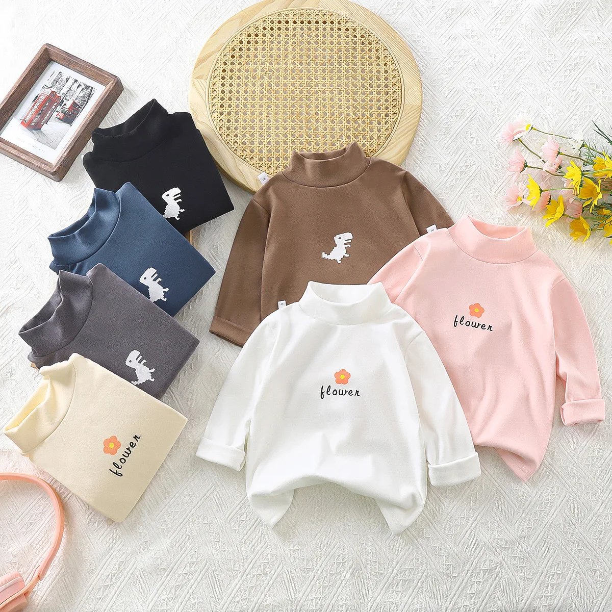 

Kids Long-Sleeved T shirts Spring Autumn Children Sweaters Turtleneck Boys Girls Sport Tops T-shirt baby clothes Korea for girls