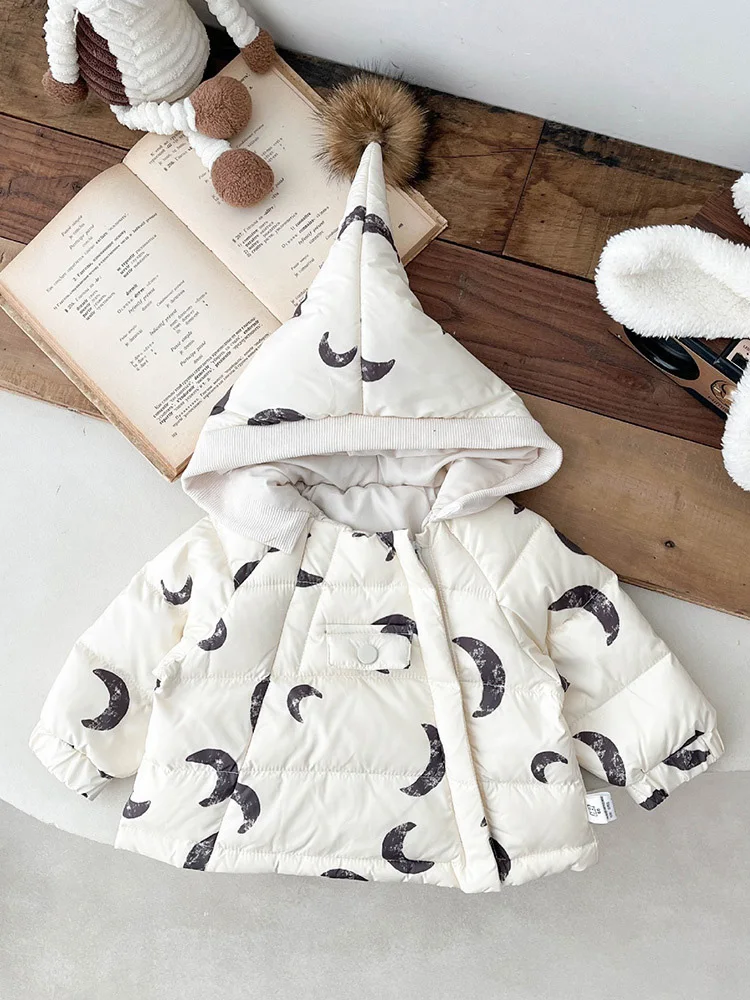 Winter Fairy Hat Infant Down Jacket 0-3 Years Baby Boys Girls Fashion Cardigan Print Quilted Clothes Warm Christmas Kids Clothes