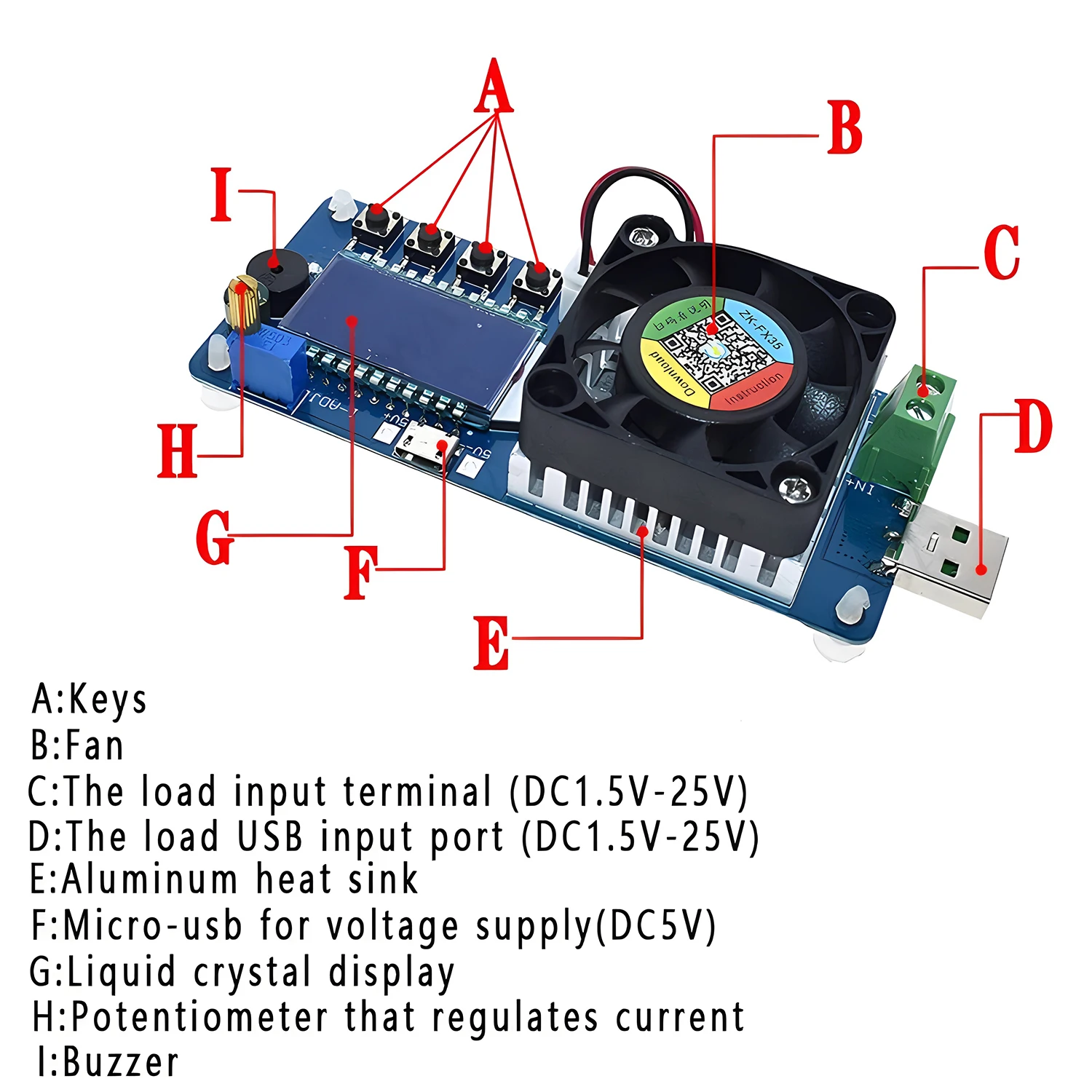 FX25/FX35 Battery Capacity Tester 4/5A Constant Current Electronic Load 25W/35W USB Digital LED Power Tester Adjustable Resistor 6