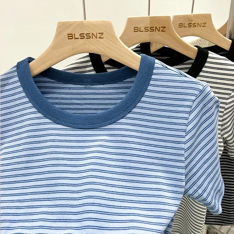 جديد جودة القطن المرأة تي شيرتات قصيرة الاكمام 2025 امرأة الصيف شريط تيز Harajuku Famale بلايز بلايز الفتيات الملابس 4
