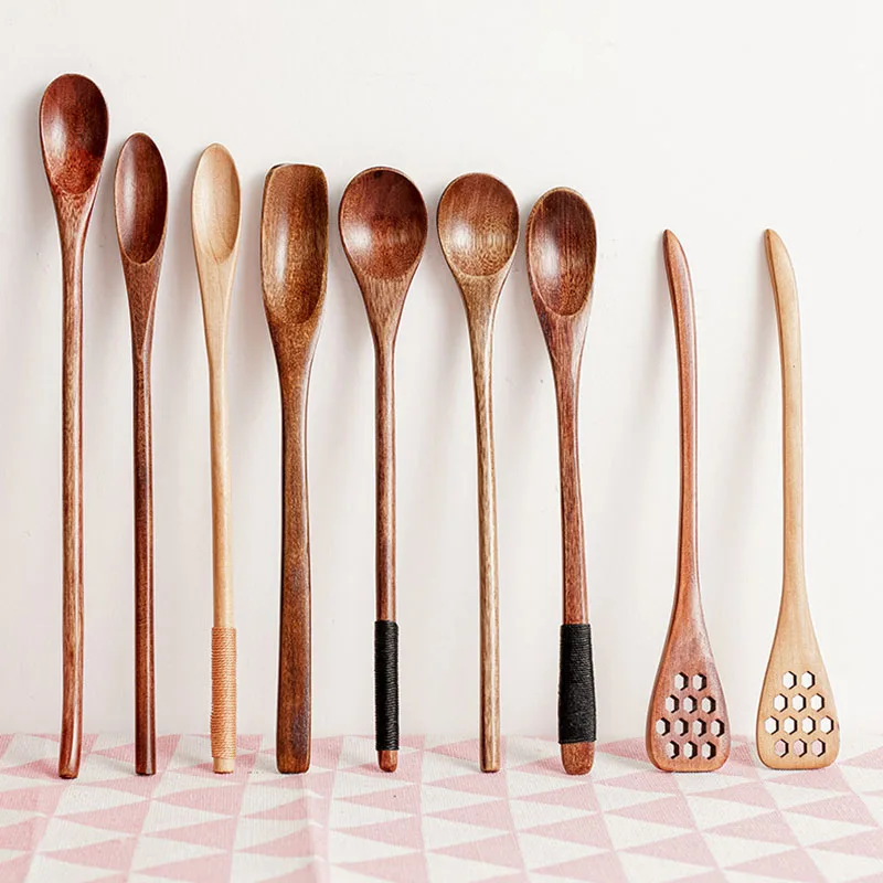 1Pcs Wooden Stirring Spoons Long Handle Nice Gift Coffee Tea Spoon