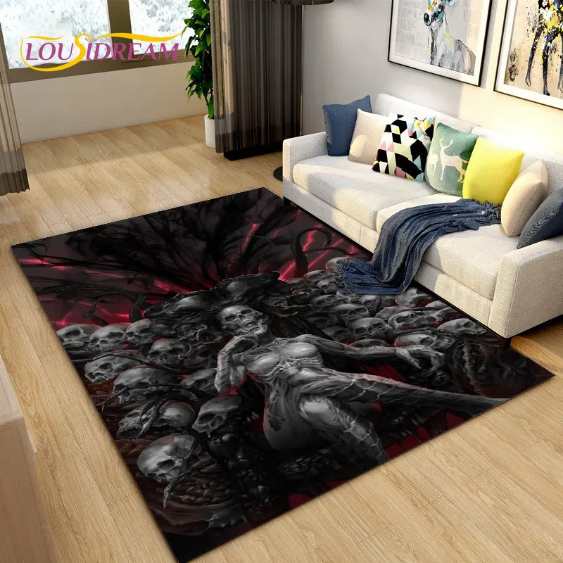 3D Gothic Skull Ghost Horrible Area Rug Large,Carpet Rug for Living Room Bedroom Sofa Doormat Decoration,kids Non-slip Floor Mat