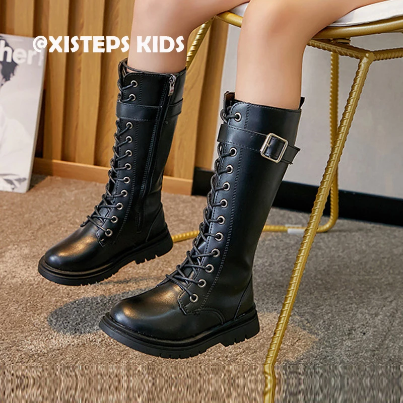 

High Quality Children Girls Leather Fashion Boots Knee High Toddler Black White Princess Girls Winter Autumn Infantil Botas 2023