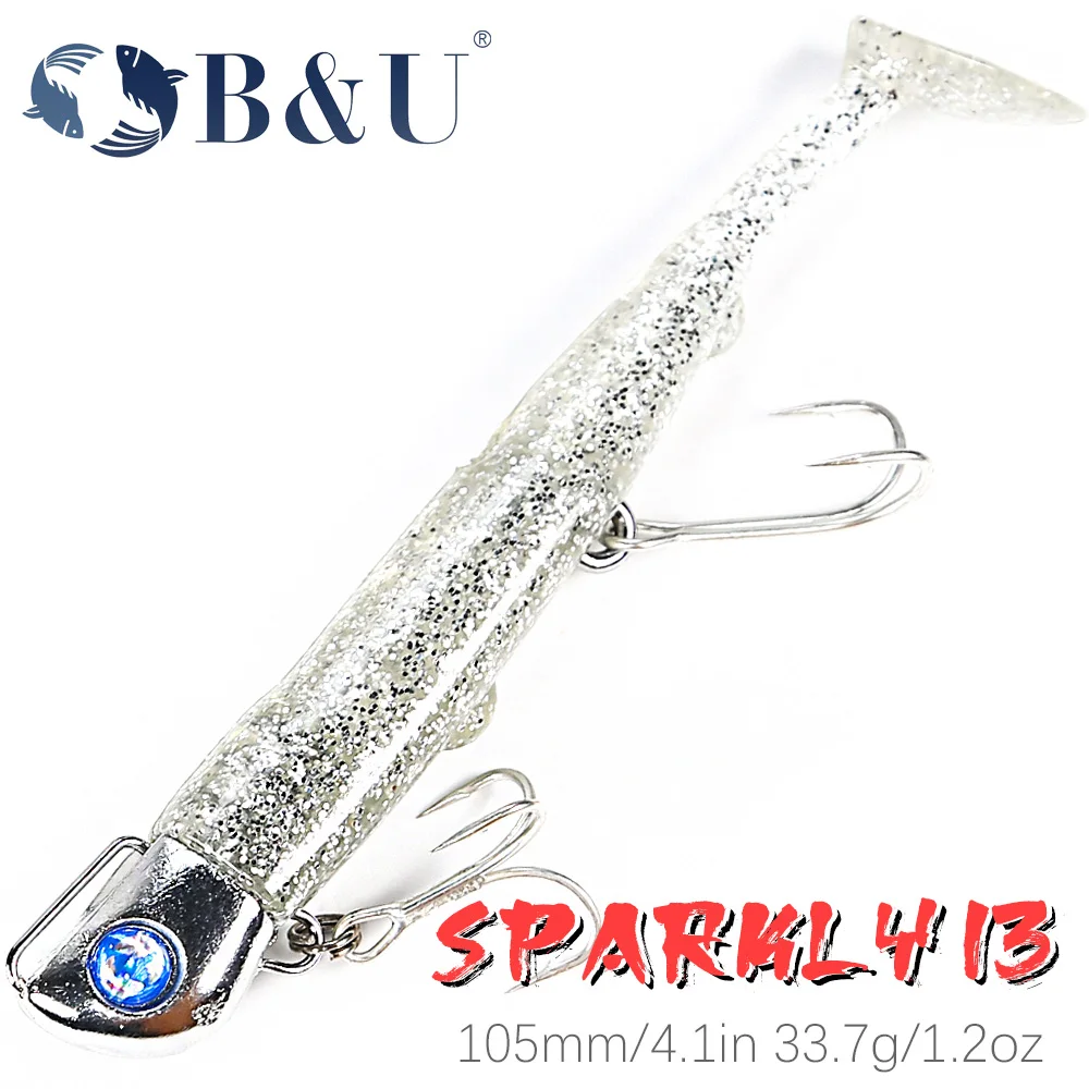 B & U 105Mm 33.7G Soft Fishing Lure Jig Head Black Tail Minnow Esca Artificiale In Silicone Acqua Salata Sea Bass Swimbait Gear