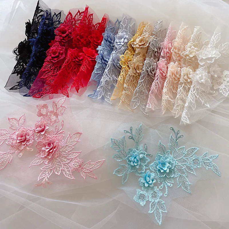 3D Wedding Dress Lace Applique 10Pieces/5Pair DIY Craft Flower Patch Garment Auxiliary Material Gold Blue Patch RS0446 lace fabric lace garment accessories sewing patches lace sewing supplies lace decoration lace accessories lace sewing accessories clothing accessories