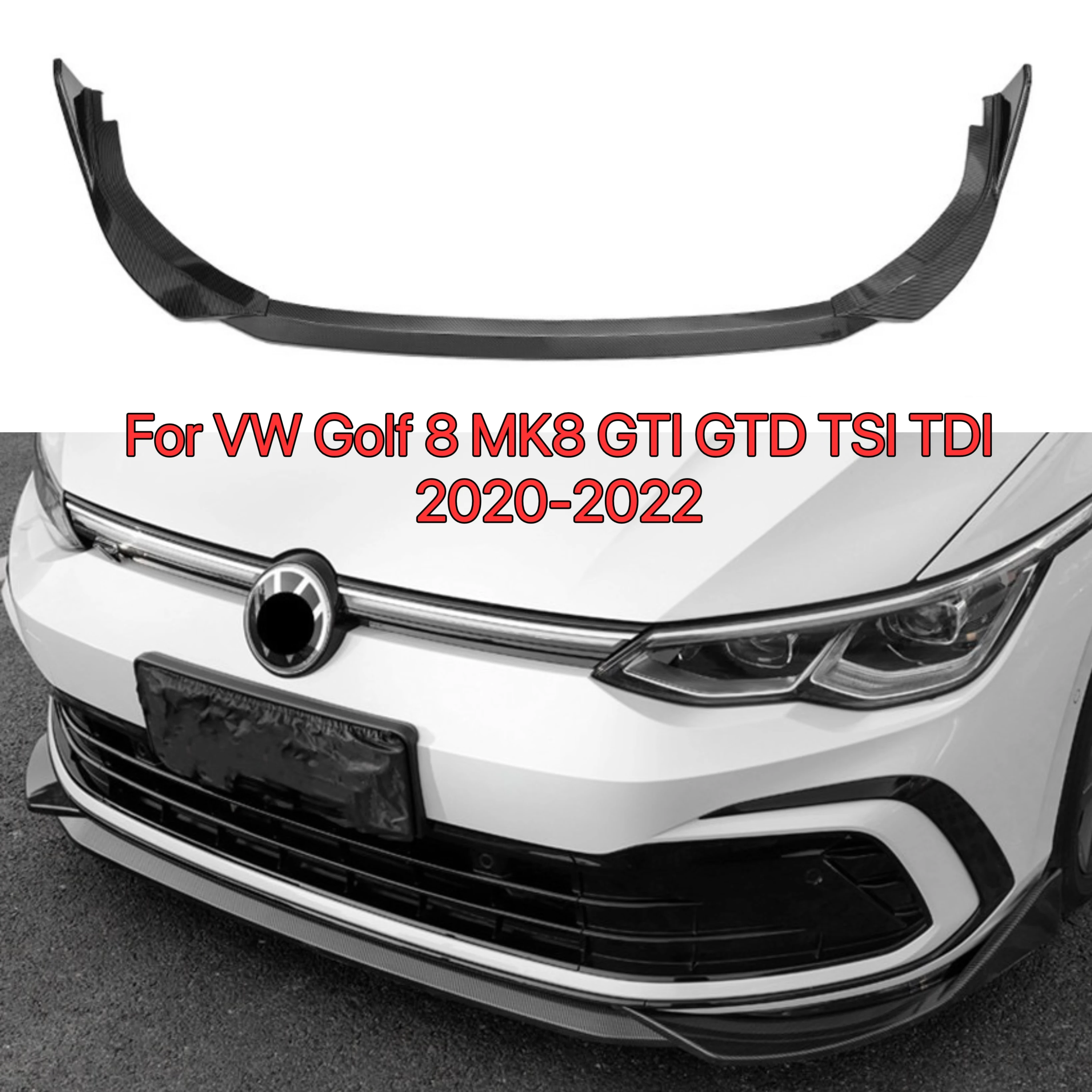 

Car Front Bumper Lip Body Kit Spoiler Canard Splitter Diffuser For VW Golf 8 MK8 GTI GTD GTE R-LINE TSI TDI 2020-2022 Tuning