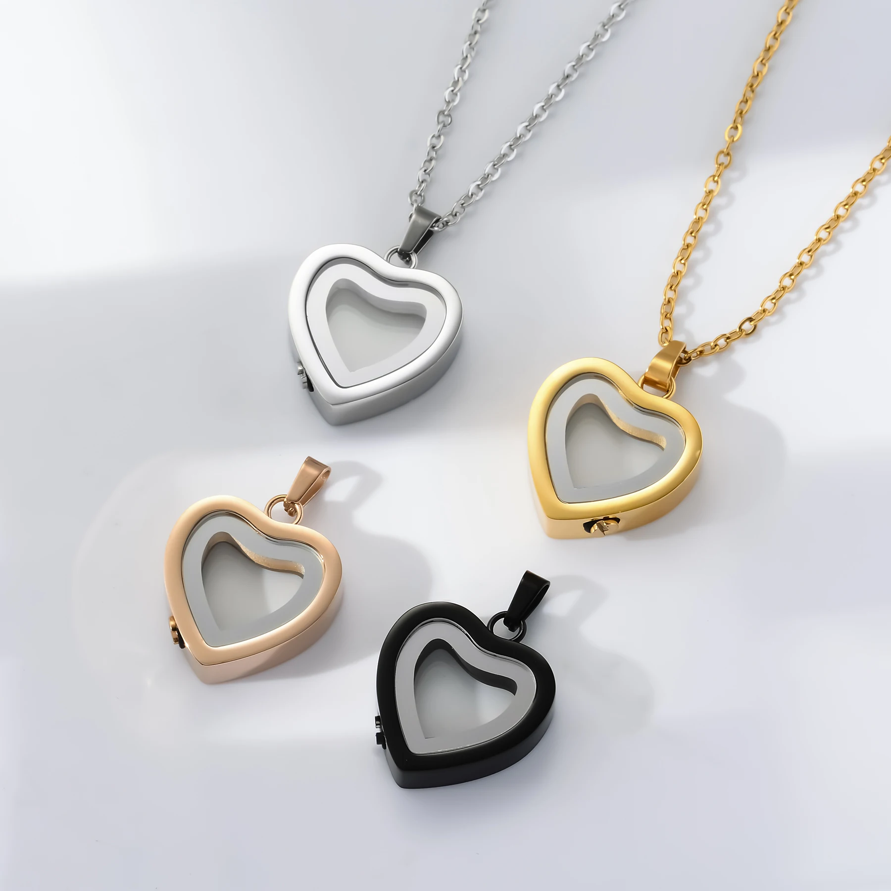 Glass Cremation Jewelry Necklace for Ashes Heart Memorial Lockets for Ashes Stainless Steel Keepsake Urn Ashes Pendants 4Colors 2
