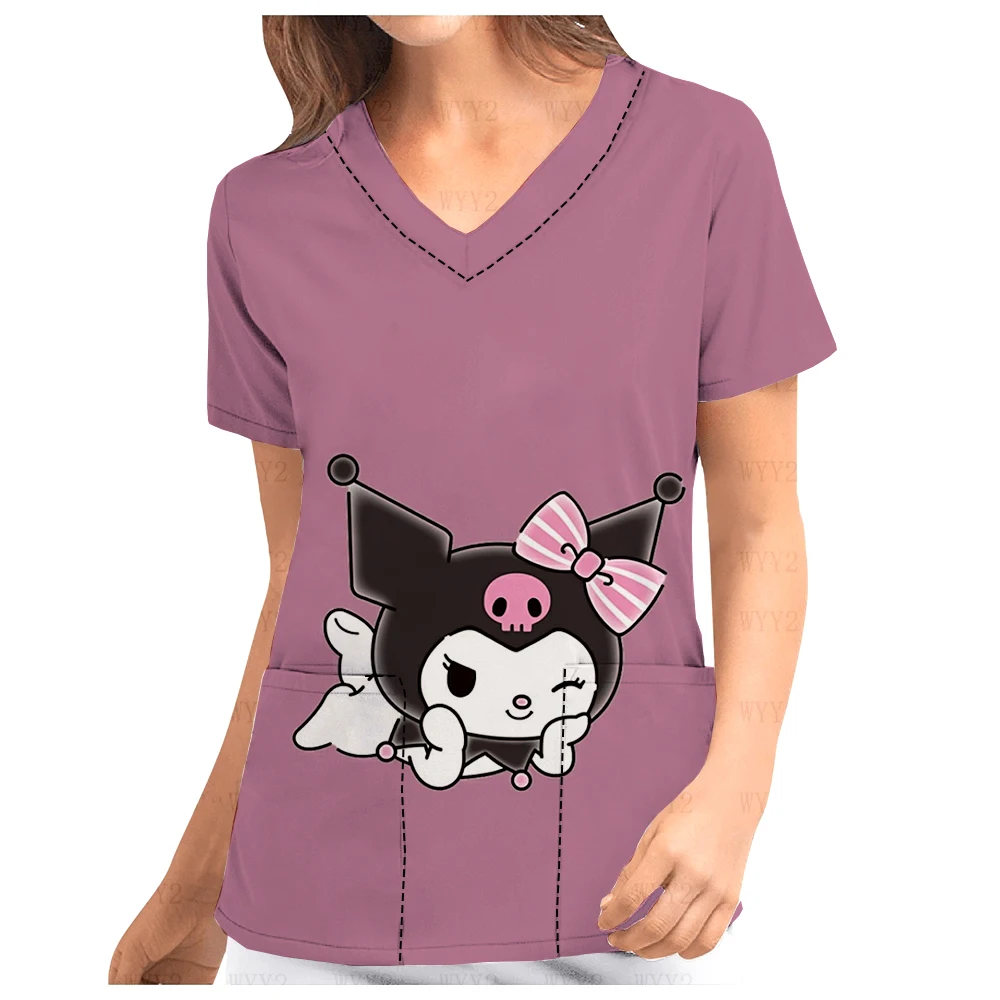 

Women's Nurse Uniform Short Sleeve V-Neck Work Clothes Women's Cartoon Kulomi 2023 Printed Frosted Medical Nursing Clothing