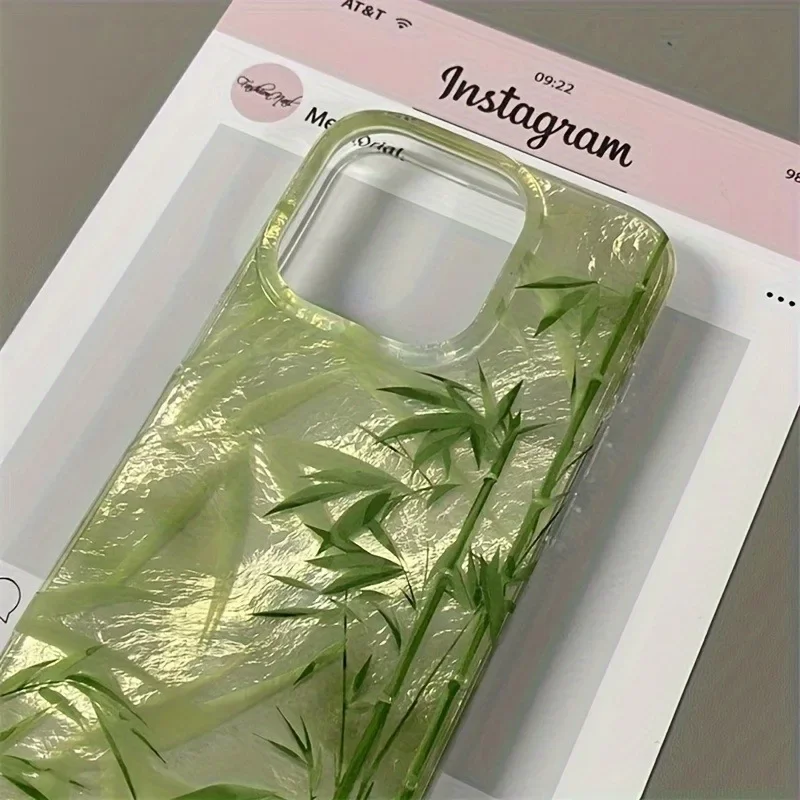 รูปสินค้า เคสไม้ไผ่สไตล์จีนสีเขียวสำหรับ iPhone 17/16 Pro Max 15/14 Plus 13/12/11