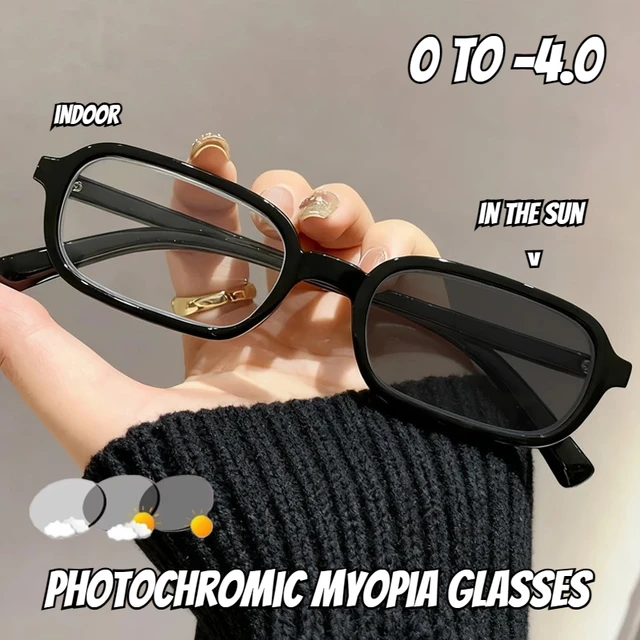 Lunettes de myopie photochromiques pour hommes et femmes, monture carrée à la mode, lunettes de myopie haute définition Anti-lumière bleue 1