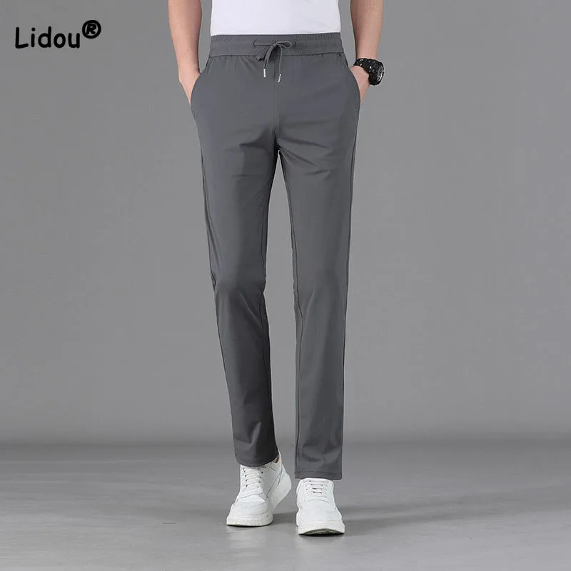 

Summer Men's Casual Simplicity Solid Color Pants Trend Fashion Drawstring High Waist Comfortable Sports Trousers Male Clothes