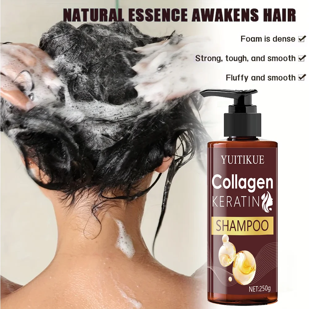YUITIKUE Collagen Keratin Shampoo for Dry & Damaged Hair - Deep Hydration, Elasticity Boost, Unisex Adult Shampoo