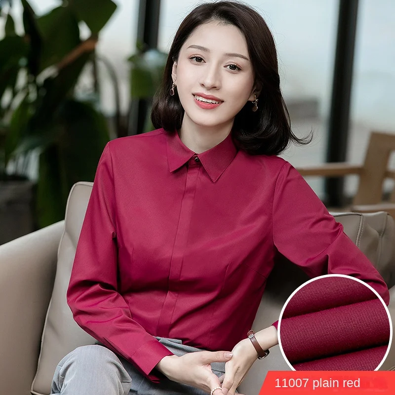 여성용 스탠드 칼라 긴팔 전문 작업복, OL 통근 JK 인치 셔츠