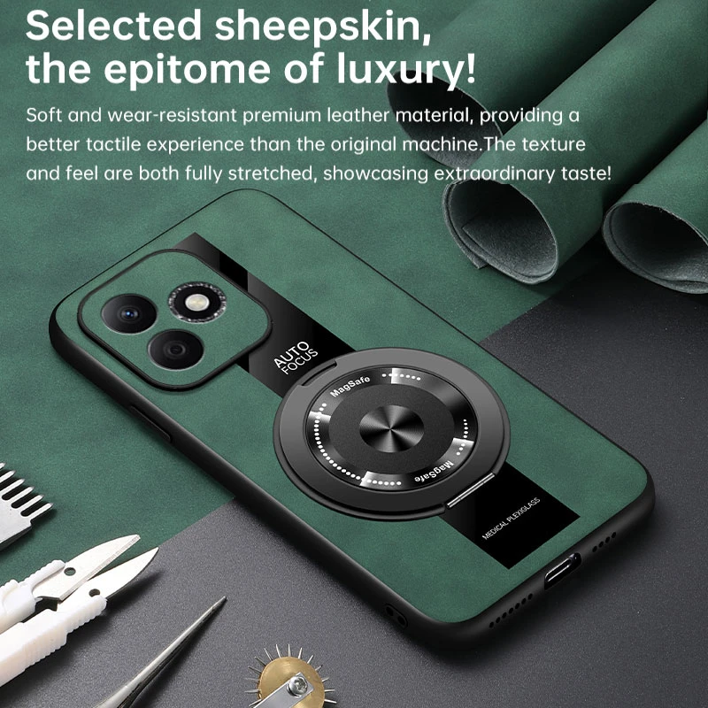 Luxury Leather Shockproof Magnetic Phone Case with Ring Holder
