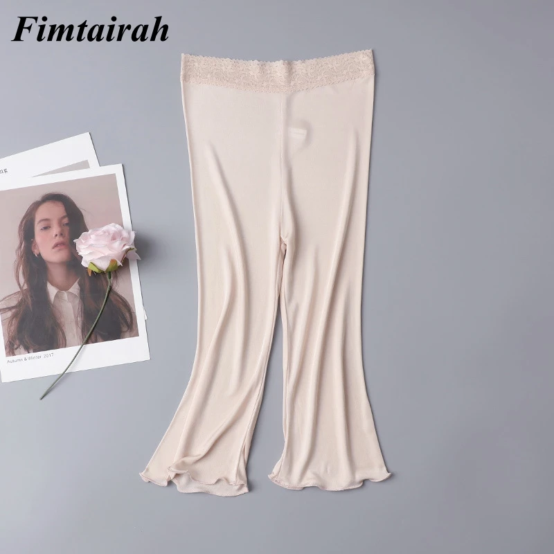 Fimtairah 6ASummer thin high-end silk bottom five quarter pants comfortable lace silk safety pants solid color women Trousers