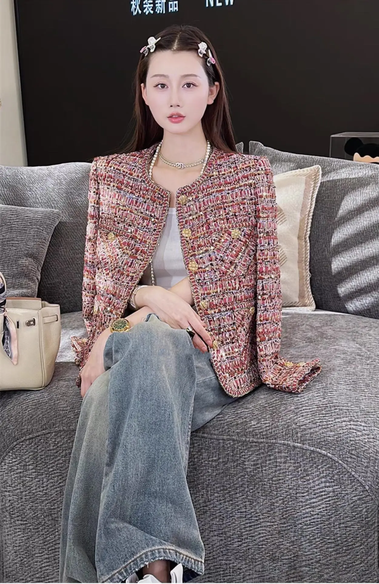 2023 우븐 모직 코트 0814, 우아한 여성복, 고상한 우븐, 패셔너블 컬러, 여름 가을 신상