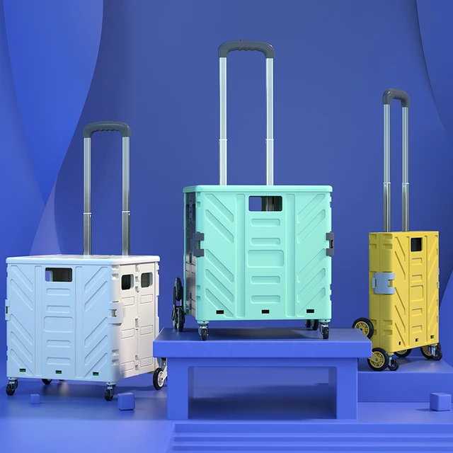 Új Hordozható Otthoni Használatú Élelmiszerbolt Kosár Expressz Összecsukható Bevásárlókosár Húzó Rúd Sofőr Kocsi Kis Piknik