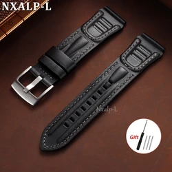 Vintage Oil Wax Cowhide Leather Watchband - Universal Business Style Bracelet - 22mm (BlackGrey)