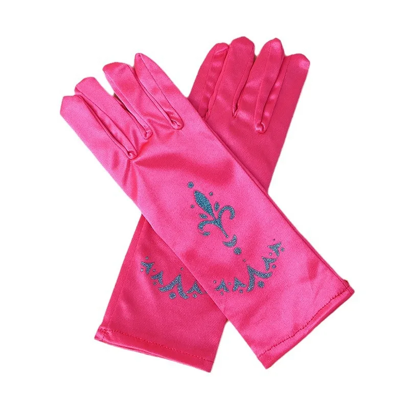 Satin Gloves Children Printed Stage Performance Princess Dress Accessories Applicable Age 4-15