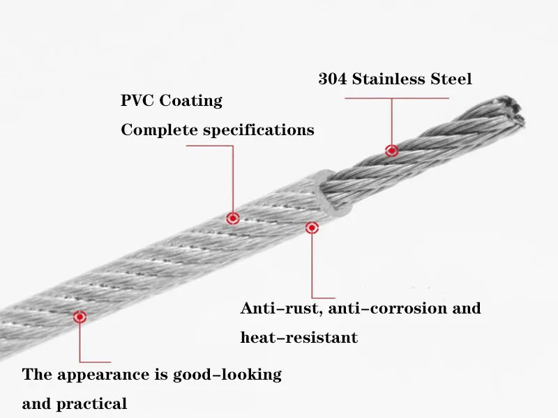 Description Picture 3 of item1.5-3mm Coated Steel Wire Rope Suspension Cable Lifting Component, Coated Short Rope Hanging Rope Lock Safety Lanyard Chain