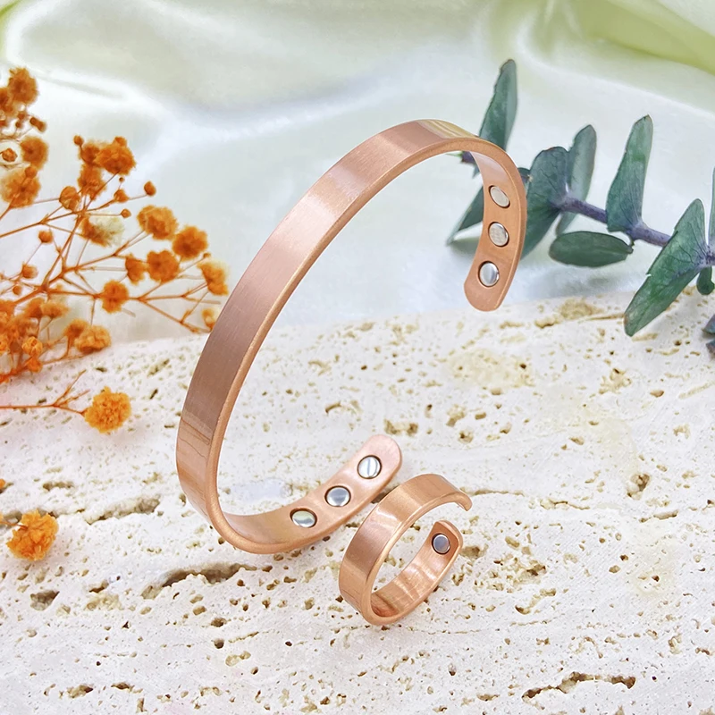 Pure Copper Bracelet and Ring Set - worn
