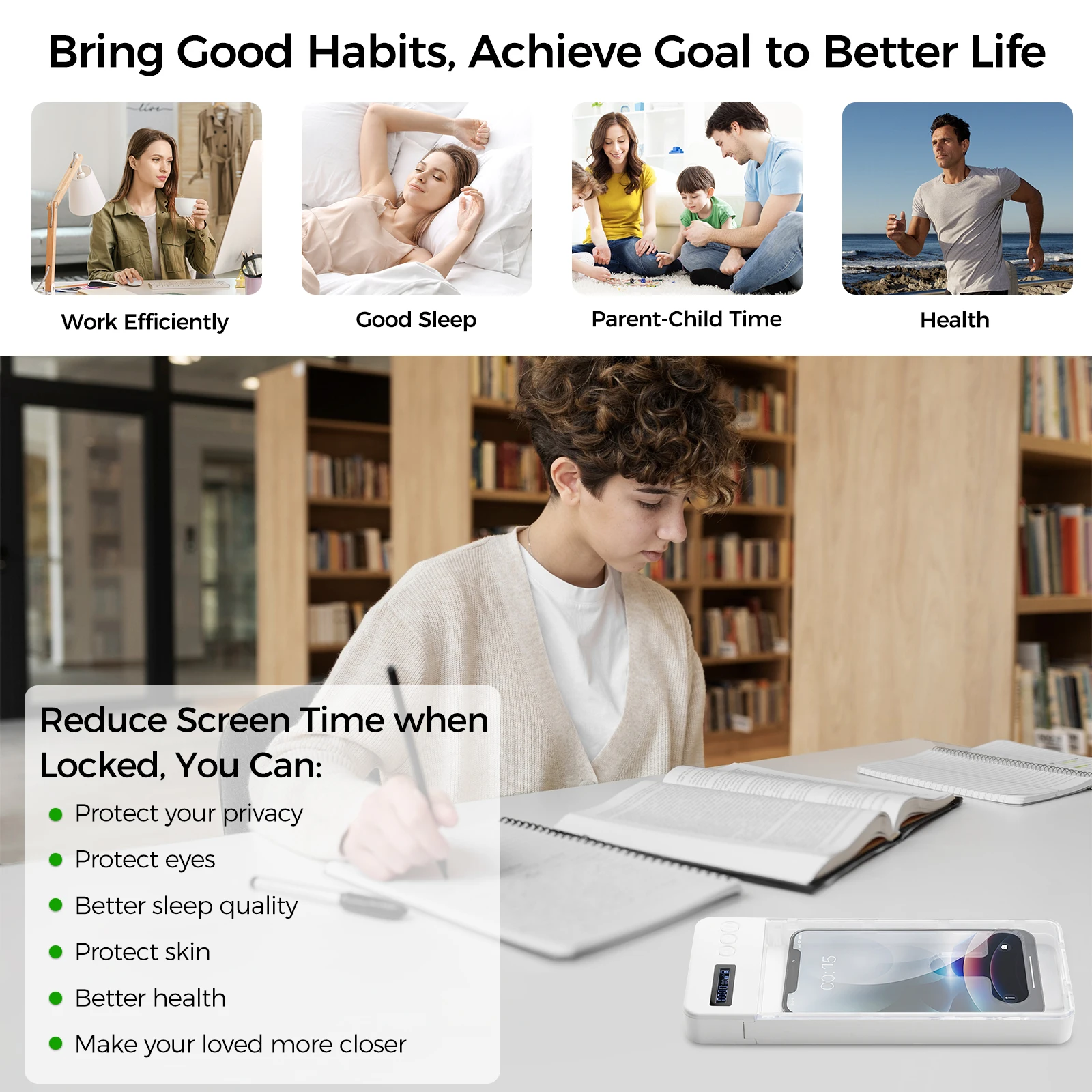 New Smart Phone Lock Box Portable Mobile Phone Safe Locking Case Self-Discipline Cell Phone Timed Lockbox ﻿for  Children Student