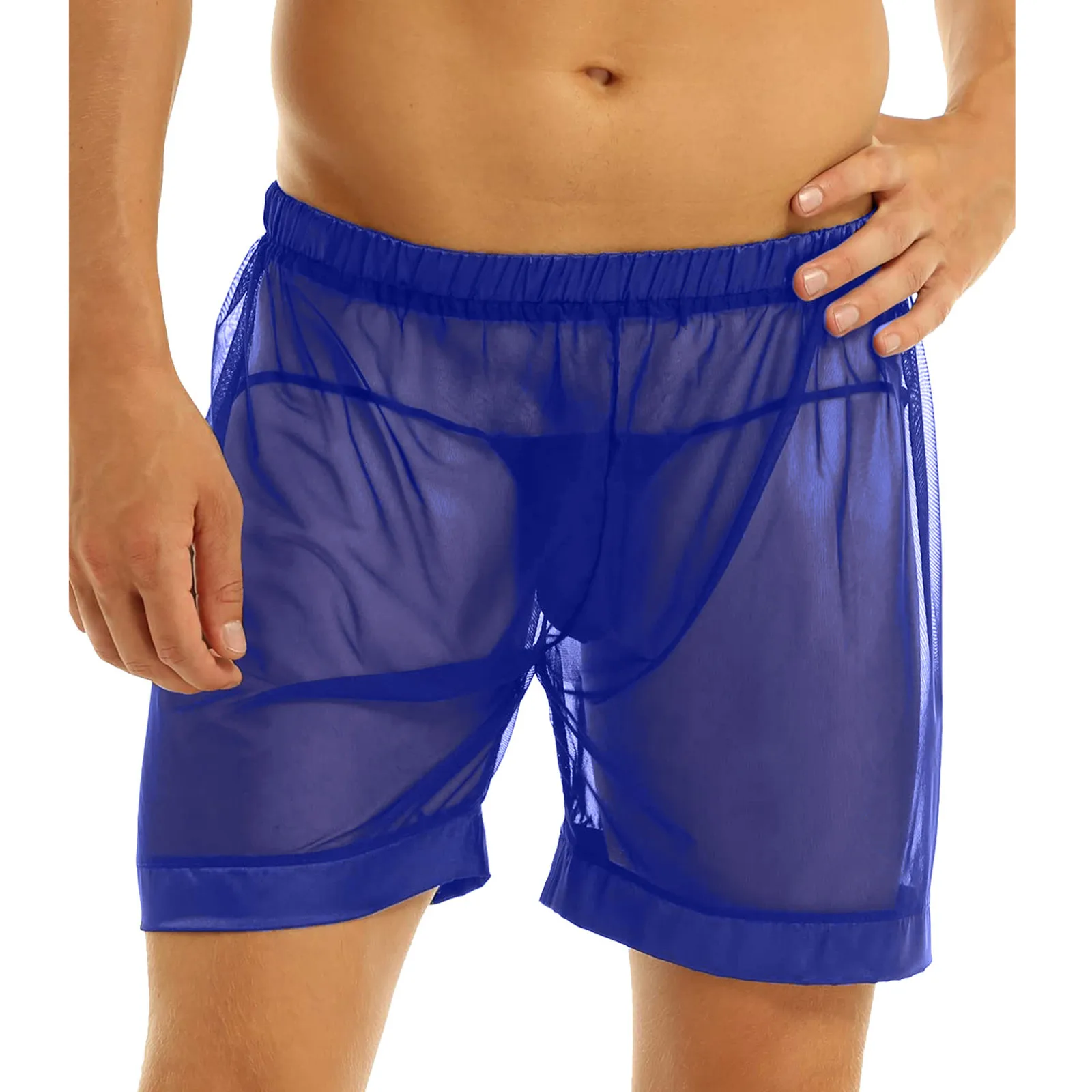 

Men's Mesh boxer Underwear sheer Breathable boxer short See Through Fishnet Slips Cueca Masculina Long Flat Pants Cuecas male