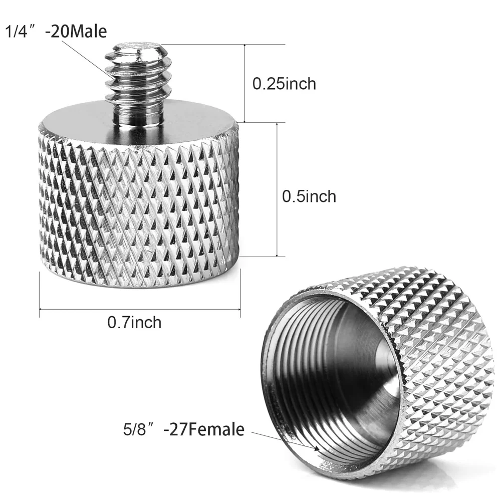 Mic Stand Adapter Microphone Screw 1/4'' Male to 5/8'' Female Mic Screw Adapter for Camera Monitor to Microphone Stand