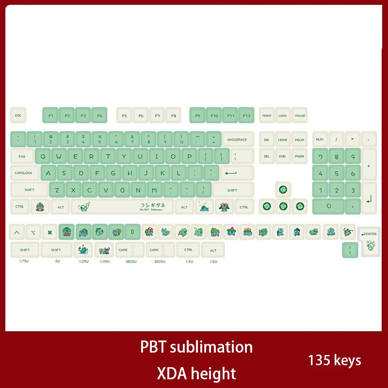 

Kawaii Pokemon Bulbasaur Cartoon Creativity 87/104 Pbt Sublimation XDA High Mechanical Keyboard Keycap Durable Life Supplies