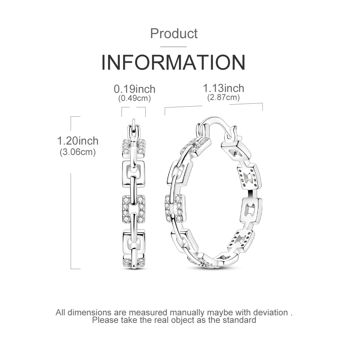 Orstarry S925 Sterling Silver Square Chain With Stone Inlaid Earrings Hoop Earrings For Women Jewelry Original Party Trendy Gift