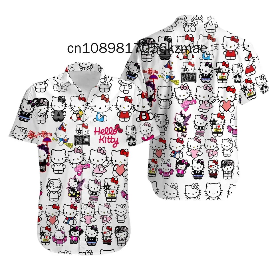 

Гавайская рубашка Hello Kitty, новинка 2024, модные рубашки с коротким рукавом для мужчин и женщин, Детские повседневные пляжные рубашки, Гавайские рубашки Disney