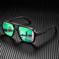 Polarized Retro Square Double Bridge Vintage Sunglasses - UV400 Protection (Green)