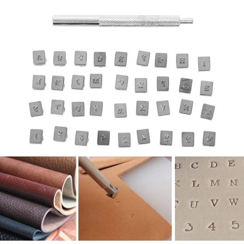 Number Letter Stamp Set Alphabet Number Stamp Set Leather Letter Punch Leather Craft Stamps Hot Stamping Applicator Kit Leather Metal letter and number printing 36 piece punching kit tools for stamping metal, leather, wood