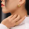 CARLIDANA Large Triple Layer C-Shaped Women Earrings Stainless Steel Gold-Plated Metalized Texture Geometric Thick Hoop Earrings 3