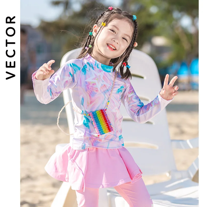 VECTOR Children's Swimsuit Sunscreen Swimsuit Bikini Breathable Split Suit Summer Beach Long-sleeved Swimsuit Can Be Split 2023 1