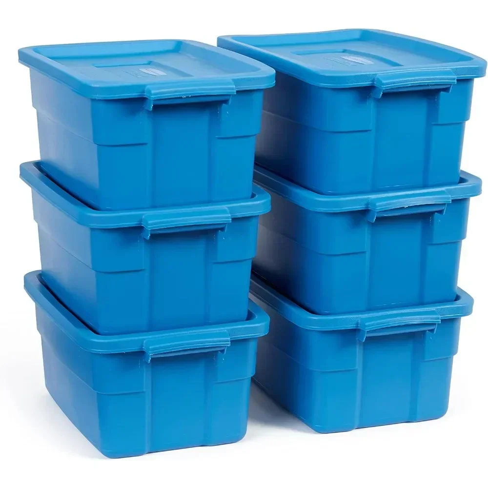 Rubbermaid Roughneck 40 Gallon Storage Totes, Pack of 2, Durable Stackable Storage Containers with Hinged Lids, Nestable Plastic Storage Bins for