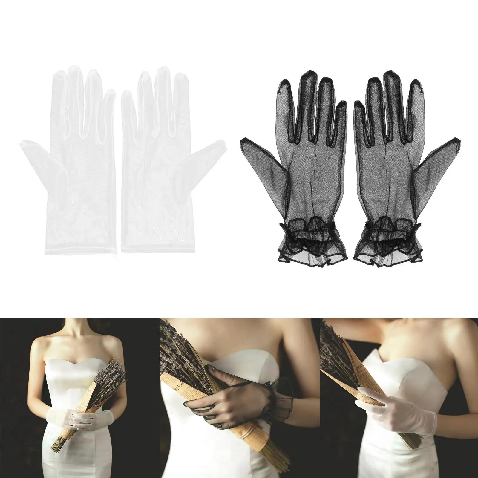 Fashion Bridal Gloves Lady Wrist Length Thin Full Finger Mittens Bride Wedding