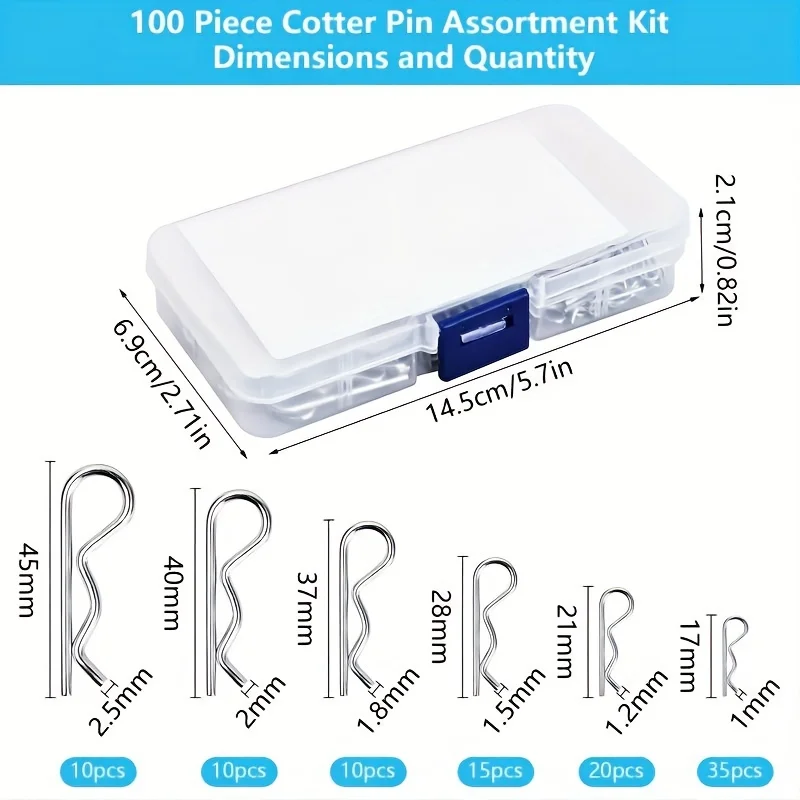 Spring Cotter Pin and R-Clip Assortment Set, Galvanized Safety Pins (100/150 Pcs)