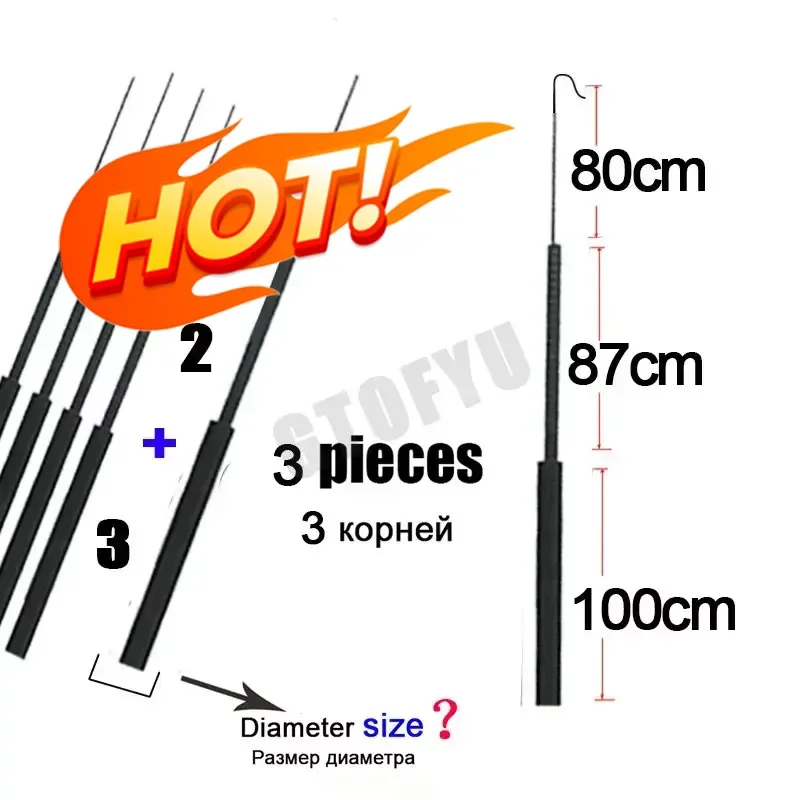 

8.8mm-11.7mm 3 pieces Fishing rod tip Spare 1,2,3 sections Tanwan Fishing rod full Short size Hollow Carbon Accessories sturdy