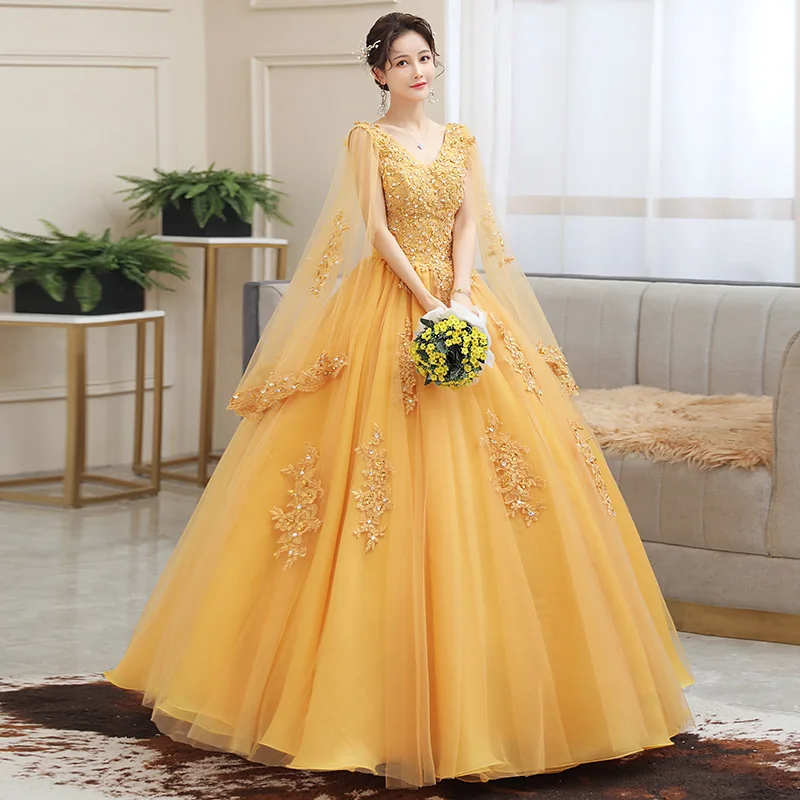 Wedding Dress Embroidery Long Puffy Dress Host Performance